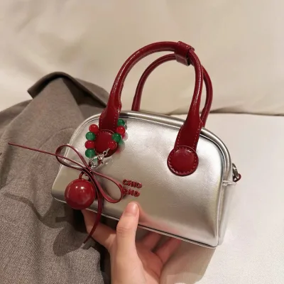 Fashionable Women's Polyester Lined Shoulder Bag New Zippered Handbag Single Handle Crossbody Small Bowling Bag Lady Style Zip