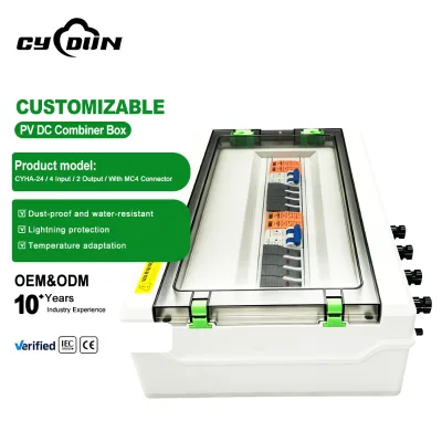 CYDUN CYHA-24 1000V 4 Inputs 2 Output PV Combiner Box with MC-4 Connector PC+ABS TUV&ISO9001&CE&CQC Certificated