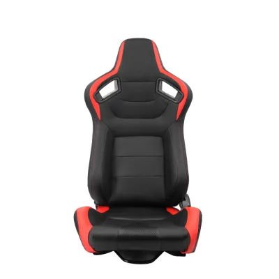 Newly Modified Car Seat Recliner with Single Slide Adjustment, Black PVC with Red Trim, Universal Racing Seat