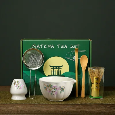 6Pcs Ceramic Matcha Whisk and Spoon and Holder Set Traditional Starter Matcha Set Traditional Tea Matcha Stirrer Accessory Set