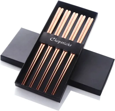 Factory Wholesale High Quality Metal Custom Logo 304 Stainless Steel Korean Flat Chopsticks