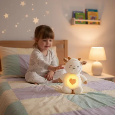 Baby Soothing Breathing Plush Toy with Lights and Music (sheep)