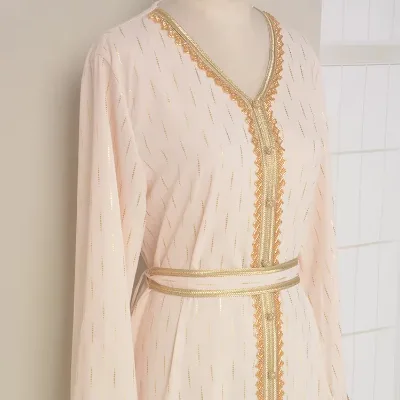 Elegant Long Polyester Abaya Dress for Women Autumn Muslim Style Gold Stamping New  Muslim Clothing