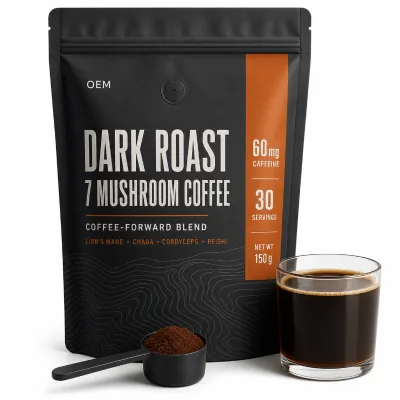 Mushroom Coffee Powder 284g 7 Mushroom Blend Dark Roast Low Caffeine Adult Dietary Supplements Drink Mix Lion's Mane Focus