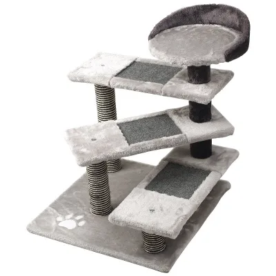 Modern Grey Small Size Rotating Staircase Cat Tree with Four Levels Eco-Friendly Easy Assembly & Open Platform