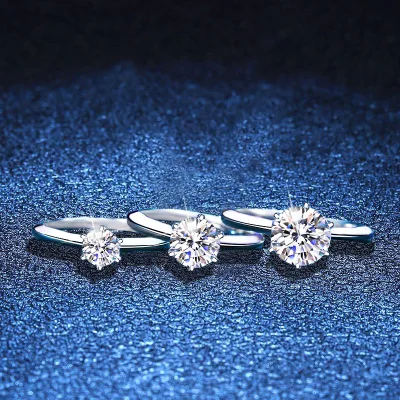 Six Claw Light Arm Same Style 925 Silver Ring Women's Moissanite One Carat Platinum Plated Removable Empty Stand REIKI Theme