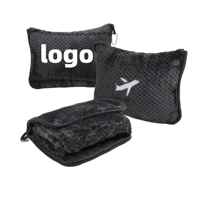 Factory Wholesale Customized Logo Airplane Carry-On Blanket with Foldable Travel Pillow Two-in-One Zipper Bag in Various Colors