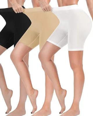Reamphy 3 Pack Women's Slip Shorts Comfortable Smooth Yoga & Workout Biker Shorts With Print Fabric Spandex Material Waist Logo