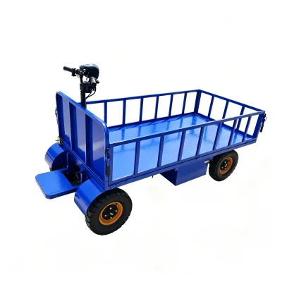Electric Four-Wheel Flatbed Trolley with Removable Side Panels OEM Customization Support for Warehouse Logistics Shopping Tools