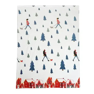 Wholesale Super Soft Large Flannel Fleece Custom Christmas Tree and Snow Print Coral Fleece Mink Blanket