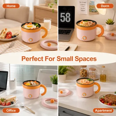 Electric Skillets 1.6L 600W Non Stick Coating Electric Cooking Pot Dual Power Setting with Lid for Home Kitchen KL04002