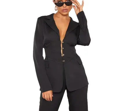 TUOYI OEM Custom Latest Design High Quality Fashion Black Corset Sets Woven Blazer