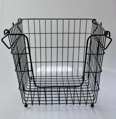 Hot Sale Metal Wire Mesh Basket Fruit Storage Basket Toy Organizer Storage Container Box with Handles in Color Black