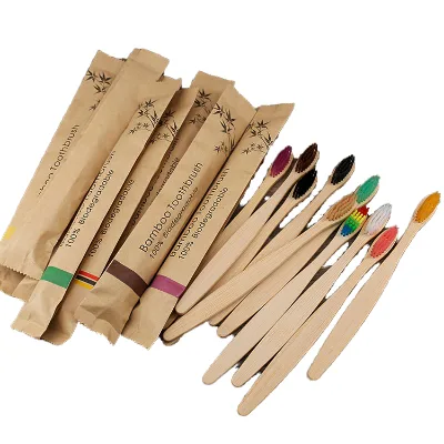 Eco Friendly Compostable Bamboo Toothbrush Disposable Soft Charcoal Bristle Individual Paper Wrapper Zero Waste Hotel Supply