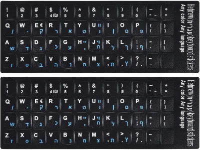 Hebrew Keyboard Stickers Black Background with Blue Letters Replacement Sticker for PC Computer Laptop Notebook Desktop Keyboard