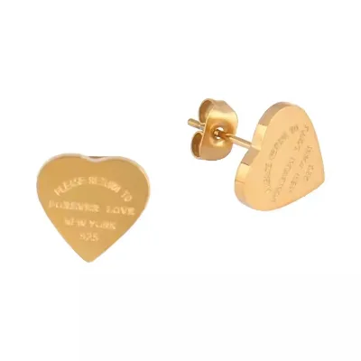 Custom Logo Enamel Heart Stud Stainless Steel Custom Engraved Heart Earrings for Women