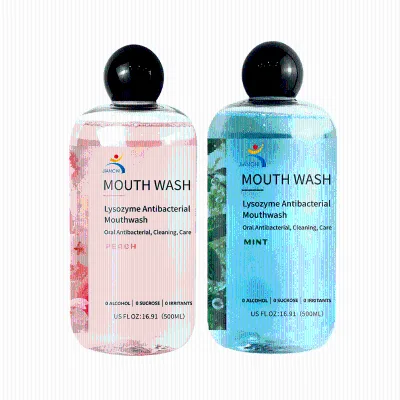 OEM Wholesale 500ml Portable Lysozyme Mouthwash Antibacterial Enzyme Oral Rinse Alcohol Free Zero Sugar Fresh Breath Peach Care
