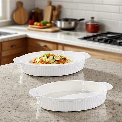 Nordic Elegance White Porcelain Baking Pan Oven Safety Eco-friendly Oval Ceramic Baking Dish