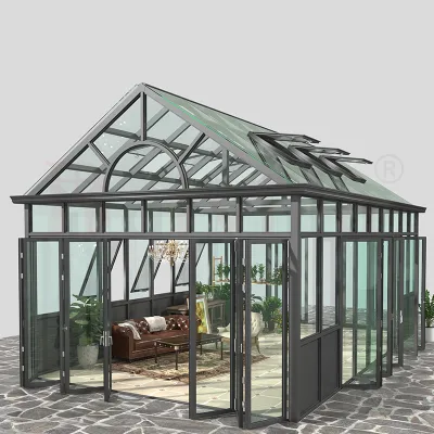 Baivilla Luxury Modern Greenhouse Aluminium Sunrooms with Triangle Roof and Insulating Glass for Villa Patio Garden Terrace