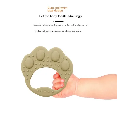 Cross-border Bear-paw-shaped Food-grade Silicone Teether Soother Teething Stick Baby Chew Ring Made in China for 0-24 Months