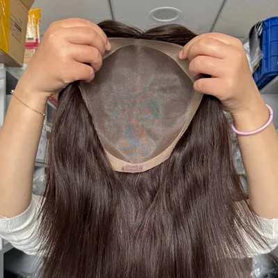 Full Cuticle Aligned Virgin Hair Monofilament French Lace HD Transparent Short Topper Toupee for Hair Loss
