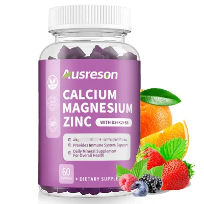 Ausreson Calcium Magnesium Zinc Gummy Candy Vitamin Dietary Supplement Supports VitaminD3 Calcium Magnesium Zinc Gummies