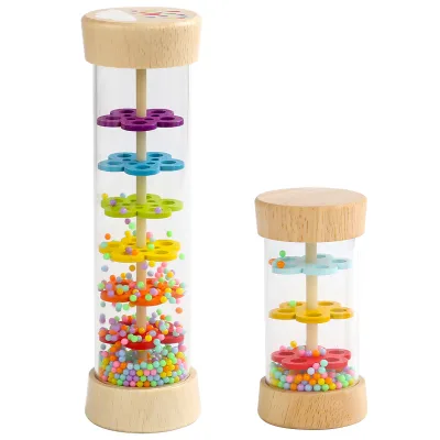Montessori Toy Rain Sound Simulator Ringing Drum Rainbow Hourglass Learning Baby Rattle Wooden Kids Musical Instruments Toys