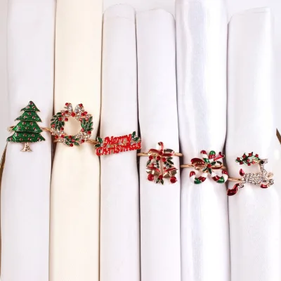 Christmas Napkin Rings Delicate Table Decors for Christmas Holiday Wedding Banquet Birthday Deco Diamonds Napkin Ring
