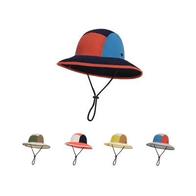 Summer Kids Children Windproof Nylon Cartoon Sun Protection Outdoor Wide Brim Fishing Hats Casual Solid Color Reversible Bucket