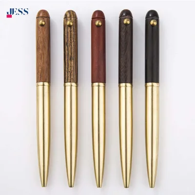 Wholesale Heavy Brass Solid Wood Gel Ink Ballpoint Pen Business Gift Signature Pen Unique Design Metal Ball Pen for Writing