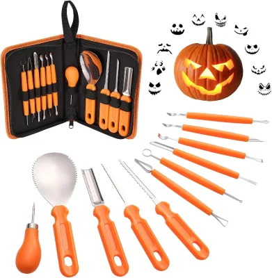 12PCS Halloween Upgrade Professional Heavy Duty Stainless Steel Pumpkin Carving Kit Tool Set for Halloween Decorations