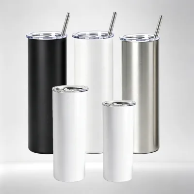Sublimation Stainless Steel 20oz Straight Flat Bottom Tumbler with Straw Vacuum Insulated Office Use Heat Transfer Printing