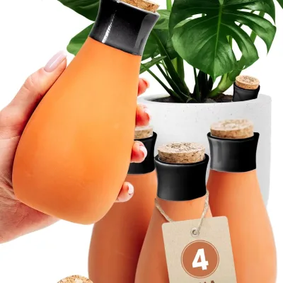 4Pcs Terracotta Self Watering Pots Set Clay Plant Watering Globes for Gardening Use & Indoor/Outdoor Plants