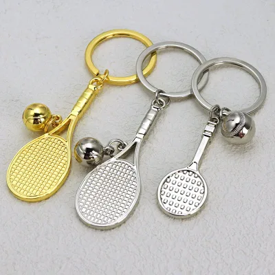 Custom logo Metal Tennis Racket Keychain Sports Enthusiasts badminton keyrings Tennis Racquet Pendant Mini Tennis keychain