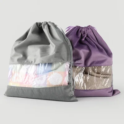 Custom Anti Dust Velvet Drawstring Dust Bags Flannel Drawstring Sneakers Pouches With Visible PVC Window