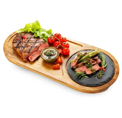 Multipurpose Steak Wood Serving Board Charcuterie Slate Stone Acacia Cutting Board for BBQ & Grill Wood Steak Board