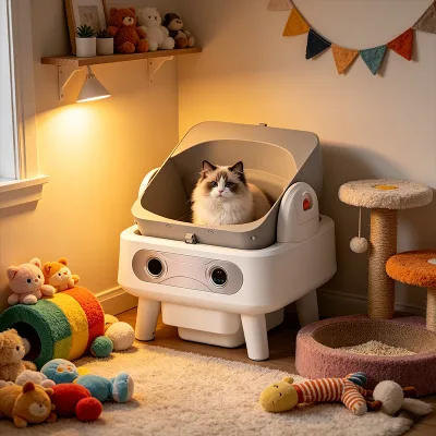 Open Type Automatic Self Cleaning Cat Litter Box Tumble Style Smart Odor Control Fully Automatic Cat Litter Box with Scoop