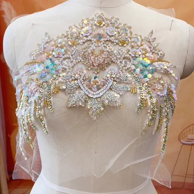 Champagne Gold Fish-scale Sequin Beaded Lace Headwear Performance Costume Belt Trim