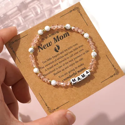 New Arrival Mothers Day Custom Mama Bracelet Handmade Crystal Stretch Letter Charm Gift for New Mom