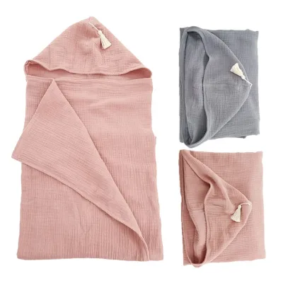 100% Organic Cotton Double Layers Muslin Baby Bath Towel Baby Blanket With Hood