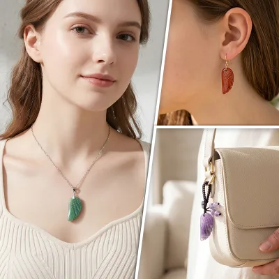 Natural Crystal Carved Angel Wing Pendant Healing Stone Charms Multi-use for Necklace Earring Bag Phone Hanging DIY Jewelry