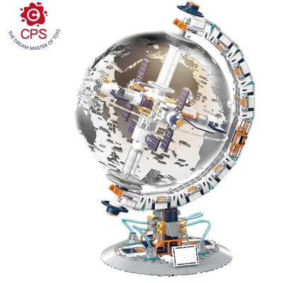 Space Station Globes Building Blocks Set with Light-up Toys 360 Rotating Sphere World Globes Model Great Gifts
