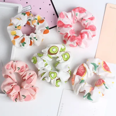 Hot Selling Cheap Vintage Elastic Women's Cute Sweet Fruit Printed Hair Scrunchies Support Custom Logo Party