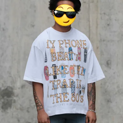 DCY Men's Oversized 100% Cotton Knitted T-Shirt 250 GSM Letter Pattern Anti-Pilling Street Style Ink Print Regular Length