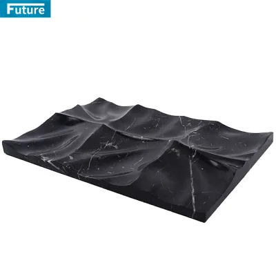 Natural New Design Home Decor Accessories Luxury Modern Stone Black Marble Trays Stone Serving Trays Terrazzo Tray