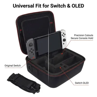 Hard EVA Case for Switch & OLED, All-in-One Travel Storage Bag fits Pro Controller & Dock, Shockproof Carrying Case for OEM