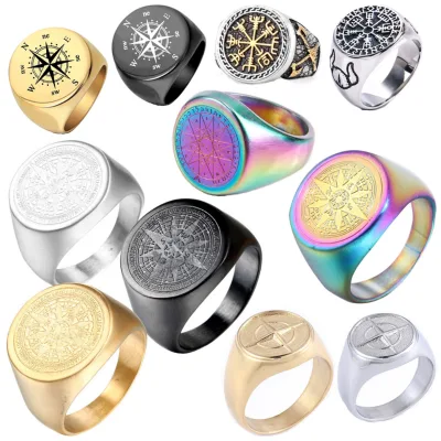 Valentine's Day Gift Ring Compass Rings for Men Women Couple Lover Jewelry Stainless Steel Engraved Fashion Compass Star Rings