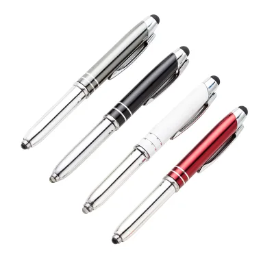 Touch Screen Metal Crystal Light 3 in 1 Stylus Ballpoint Pen Metal Pen With Led Light