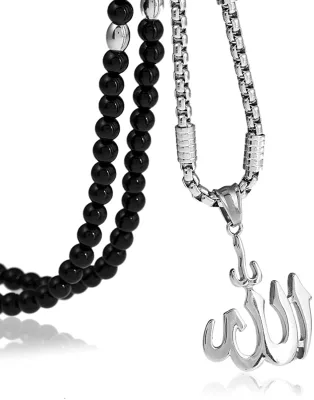 Muslim Jewelry Islamic Allah Necklace Muslim Pendants Necklace With Natural Agate Stone Chain