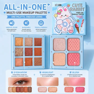 Triple Face Makeup Palette, Eyeshadow Blush Highlight Powder, Sweat Resistant Size Viral Shades for All Skin Complexions